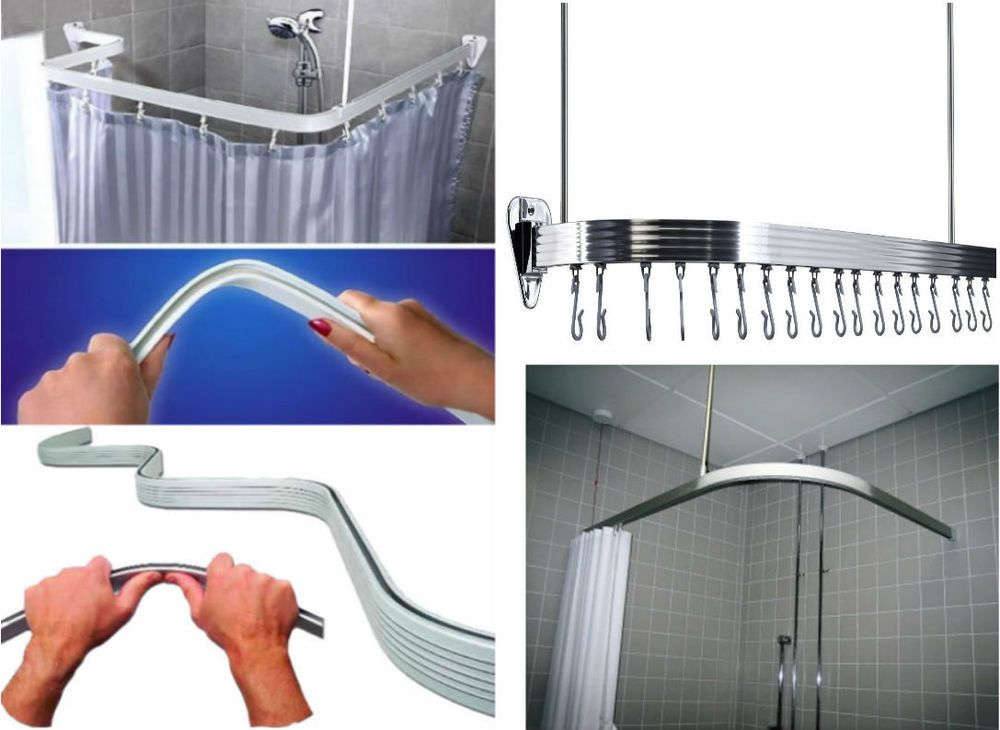 CHROME ALLUMINIUM FLEXIBLE SHOWER CURTAIN RAIL TRACK POLE BENDY eBay